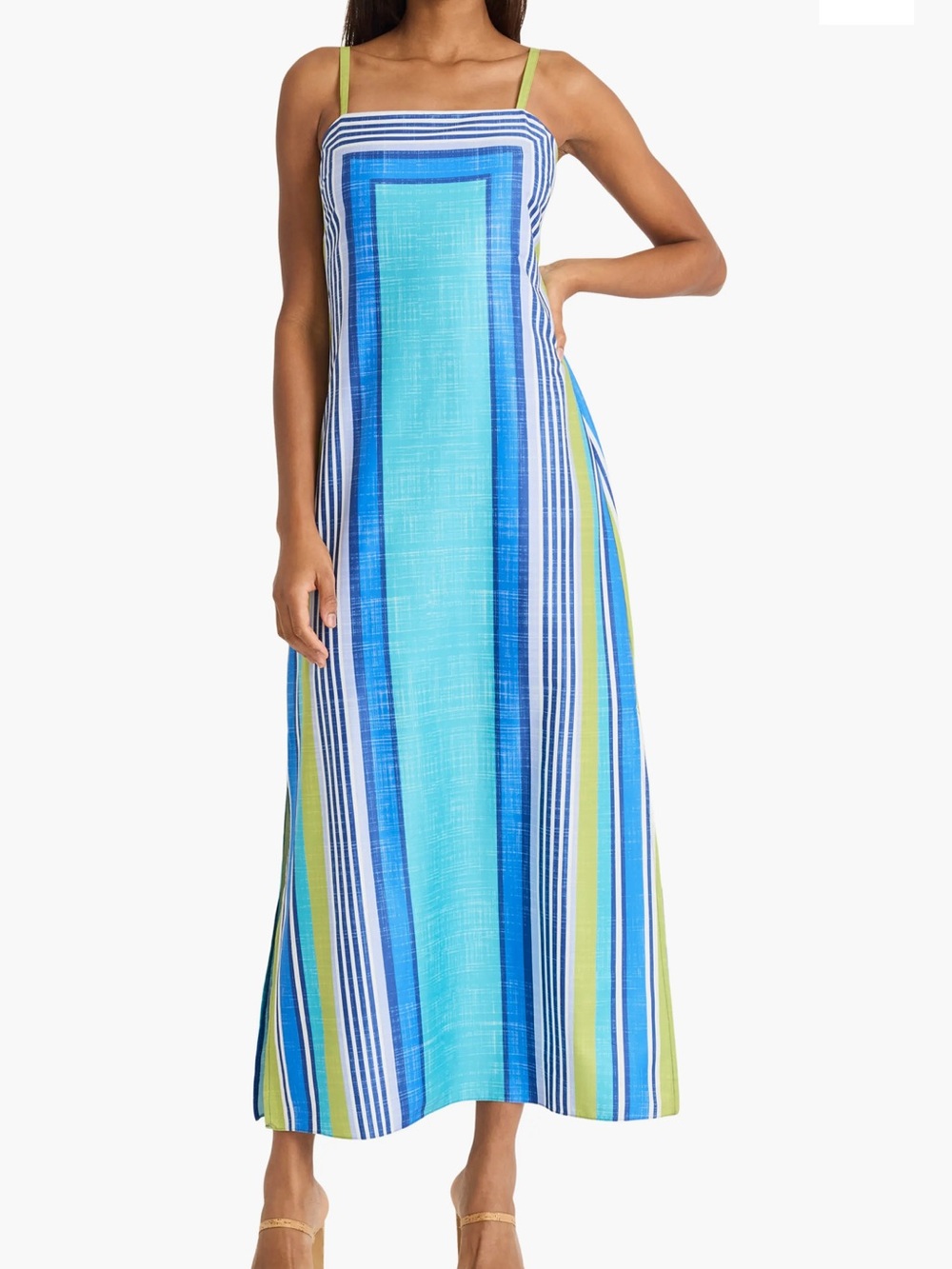 Donna Morgan Blue and Green Vertical Stripe Maxi Skirt